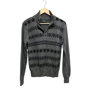 Carbon Gray Black Pattern 1/4 button Long Sleeve Knit Sweater Size S